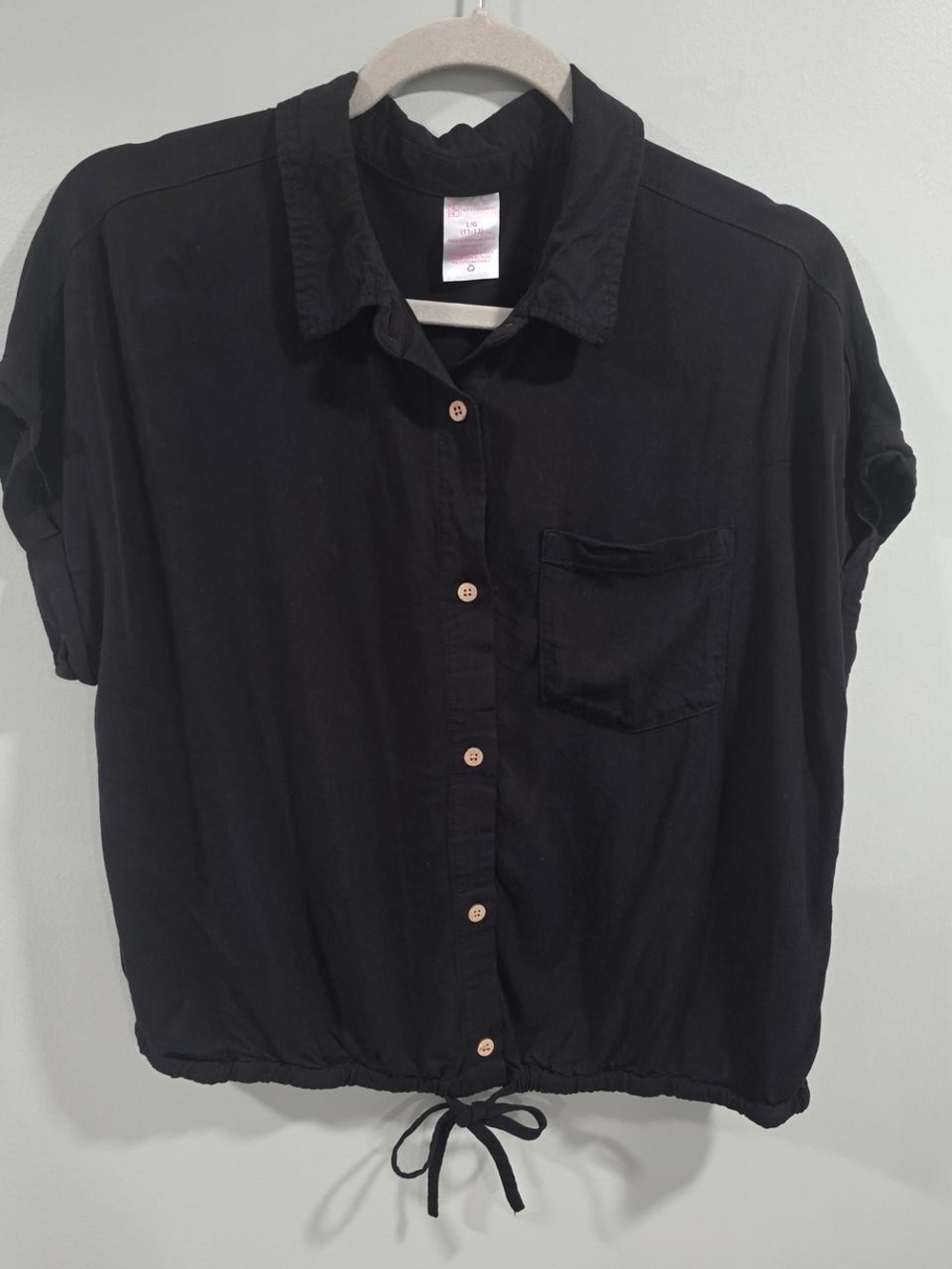 No Boundaries Black Button-Front Drawstring Top